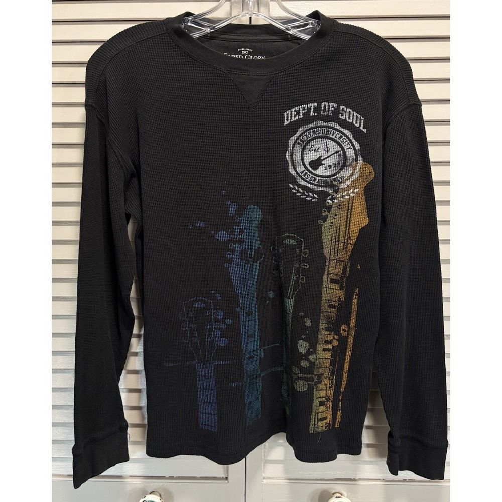 Faded Glory Juniors Guitar Graphic Thermal Long Sleeve Top Size XL (14/16) Black